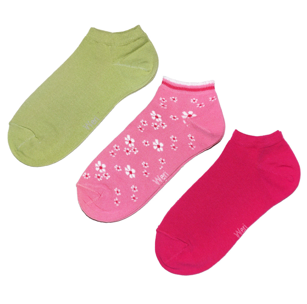 Cyclamen Floral & Solid Sneaker Socks for Kids & Women - 3-Pack