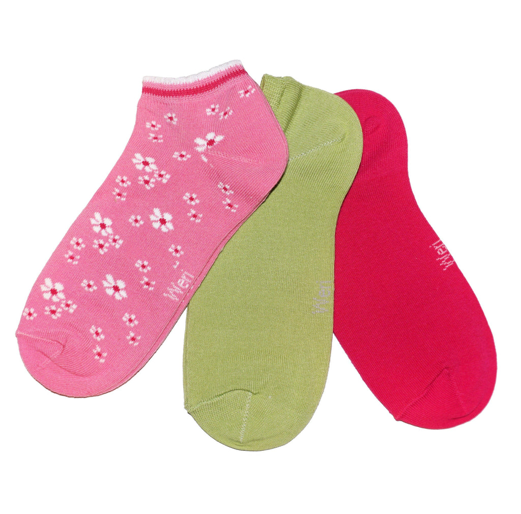 Cyclamen Floral & Solid Sneaker Socks for Kids & Women - 3-Pack