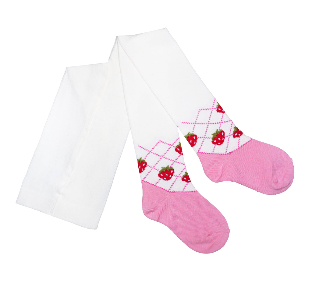 Girls Strawberry Argyle Cotton Tights