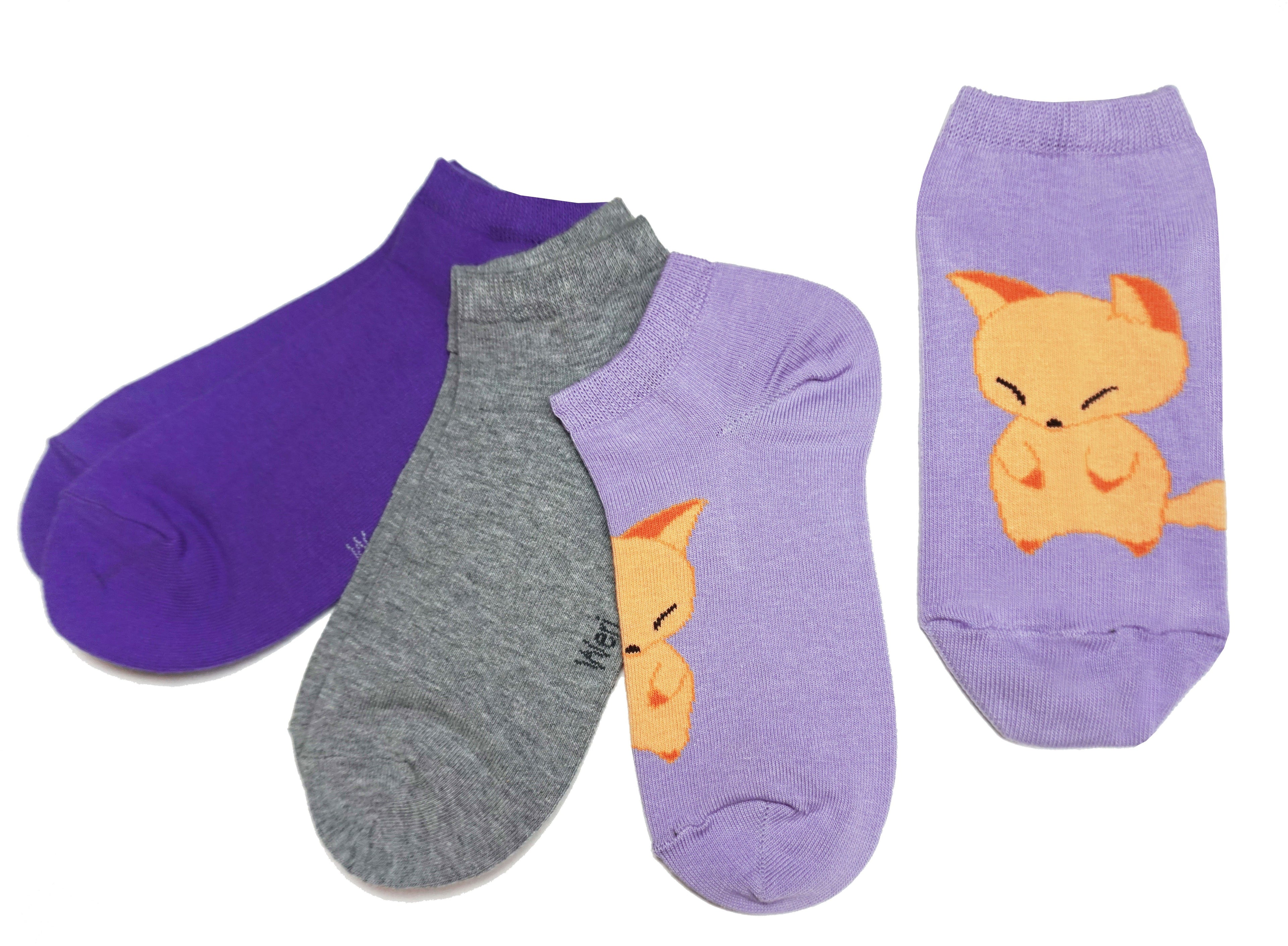 Fox Print Sneaker Socks for Kids & Women - 3-Pack