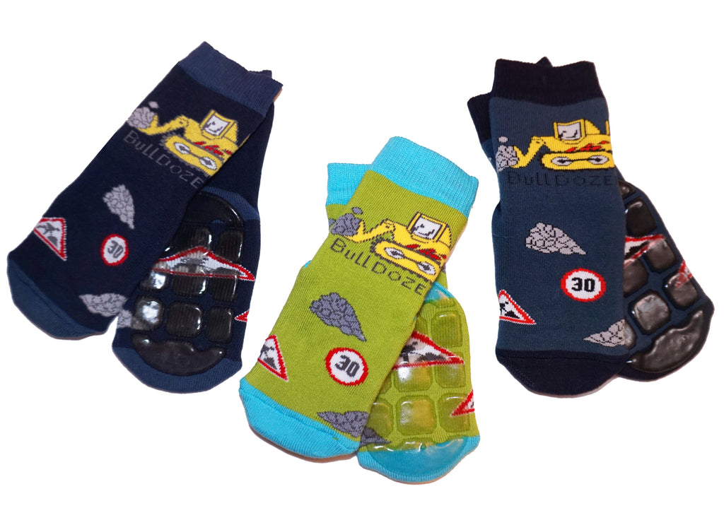 Boys Non-Slip Cotton Terry Socks Bulldozer