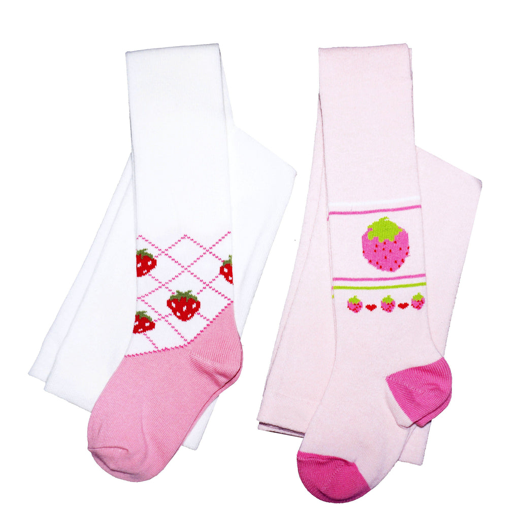 Girls Strawberry Argyle Cotton Tights