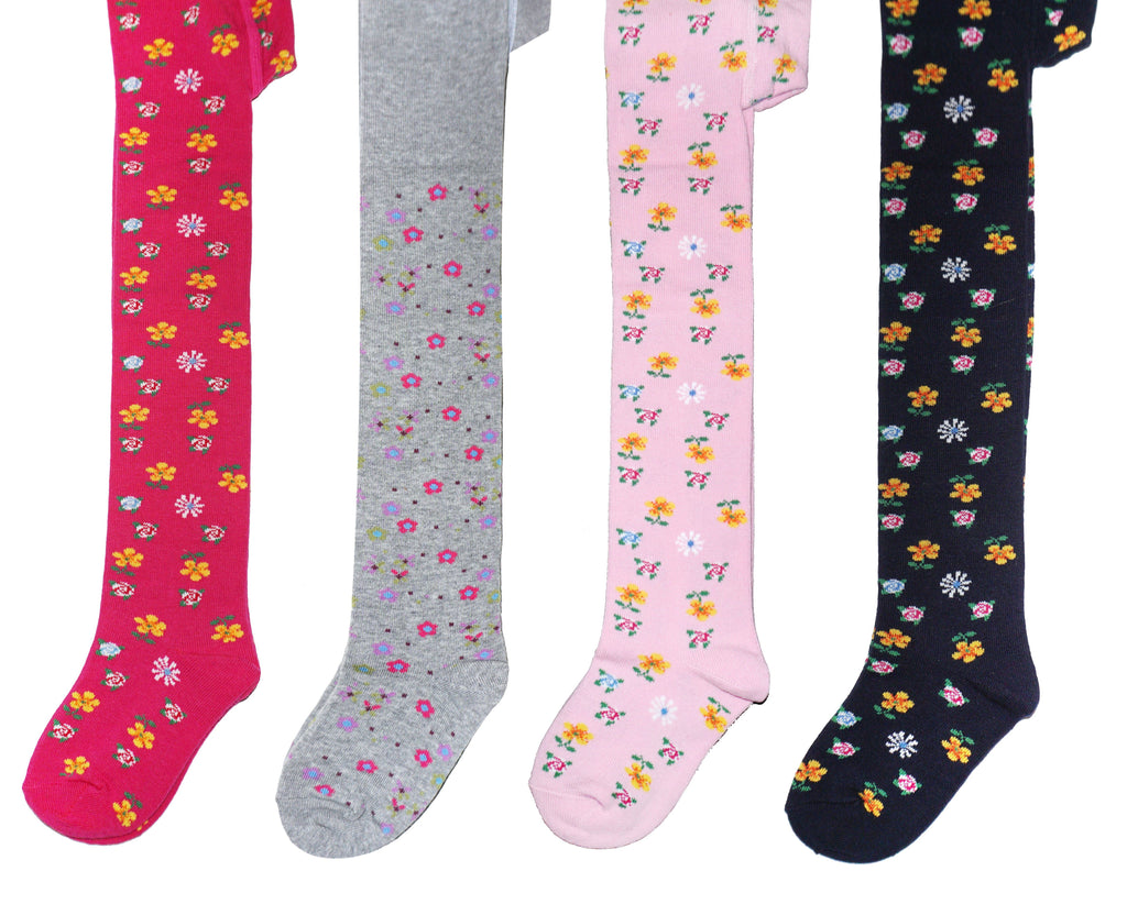 Girls Delicate Floral Cotton Tights