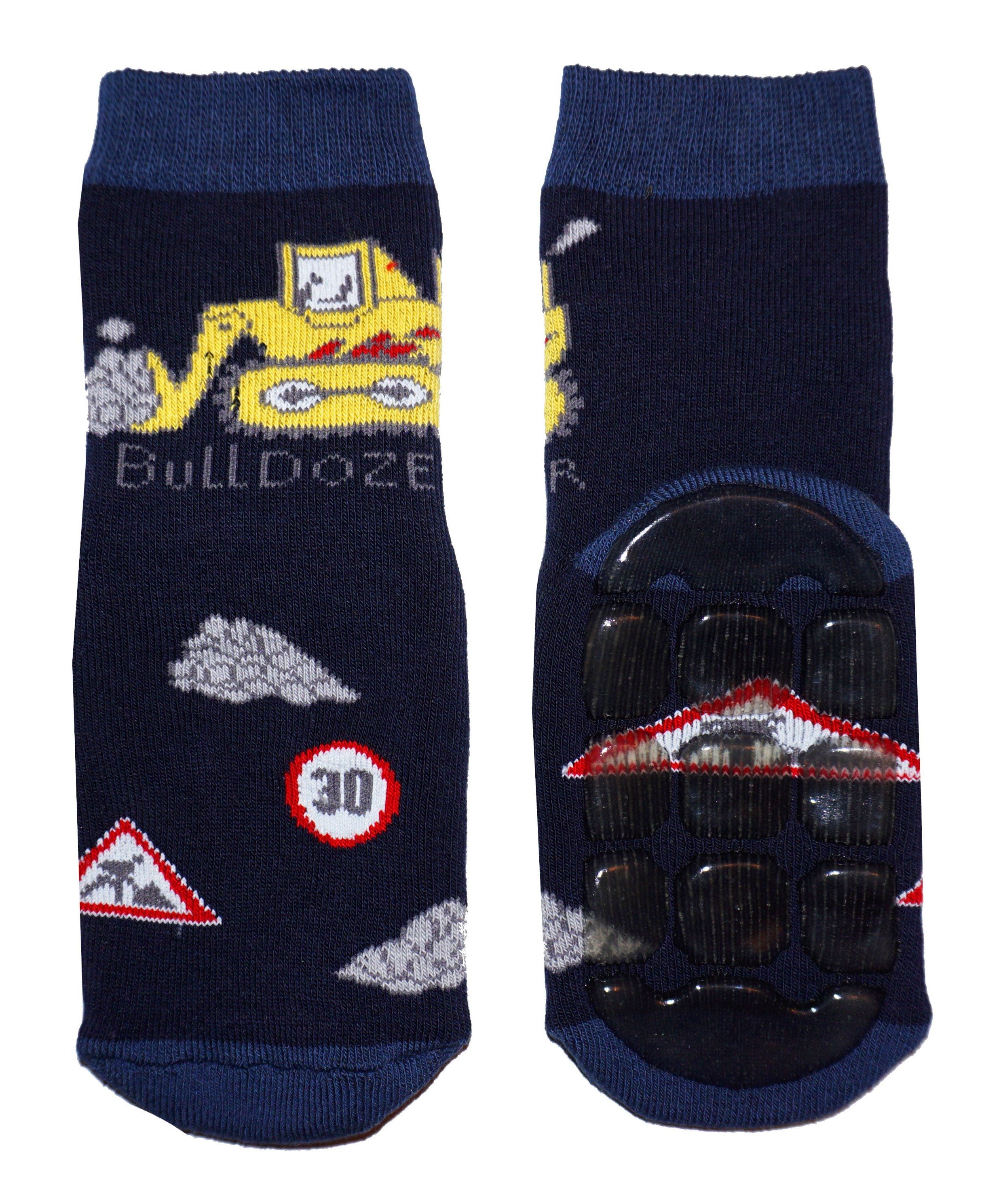 Boys Non-Slip Cotton Terry Socks Bulldozer